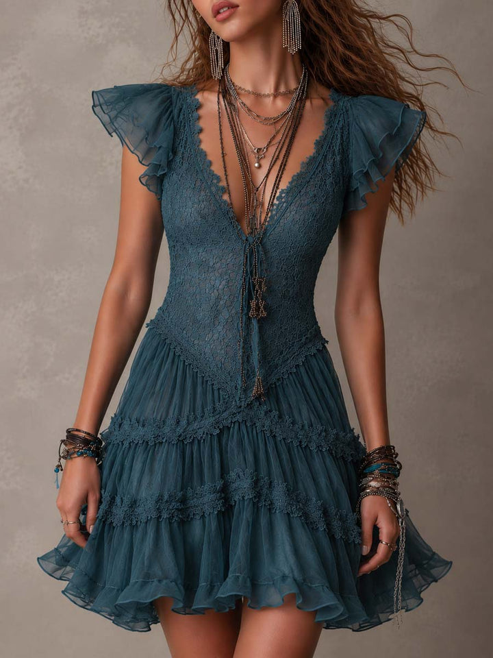 Azurine | Mini Blue Ruffle Dress