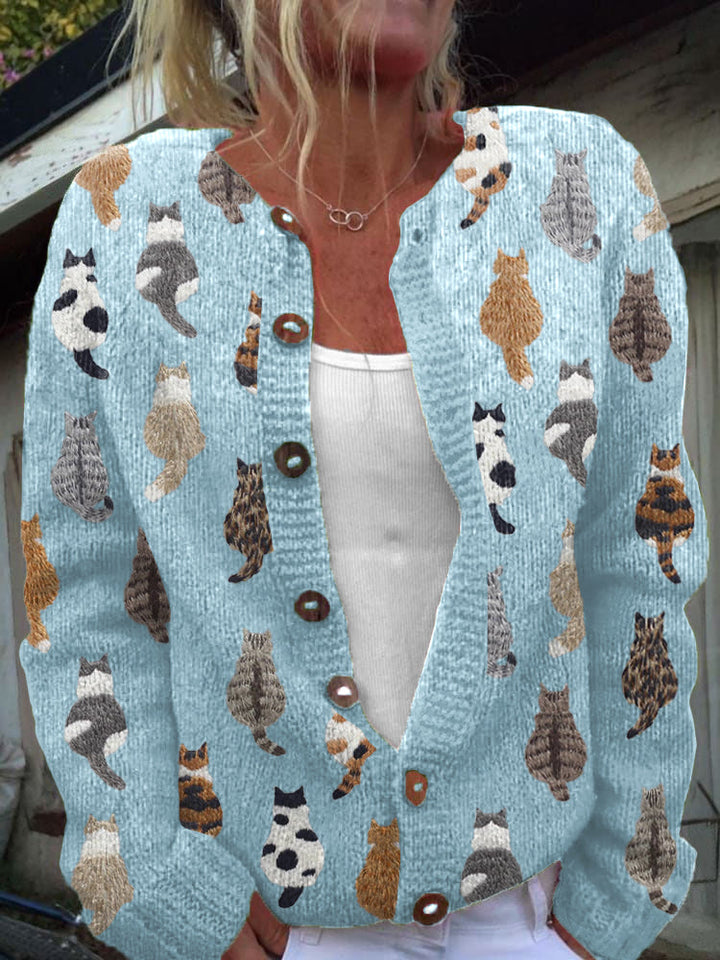 Sorielle | Cat Print Knit Cardigan