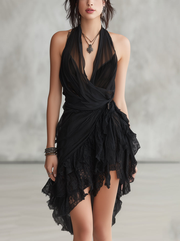Selene | Mini Black Ruffle Dress