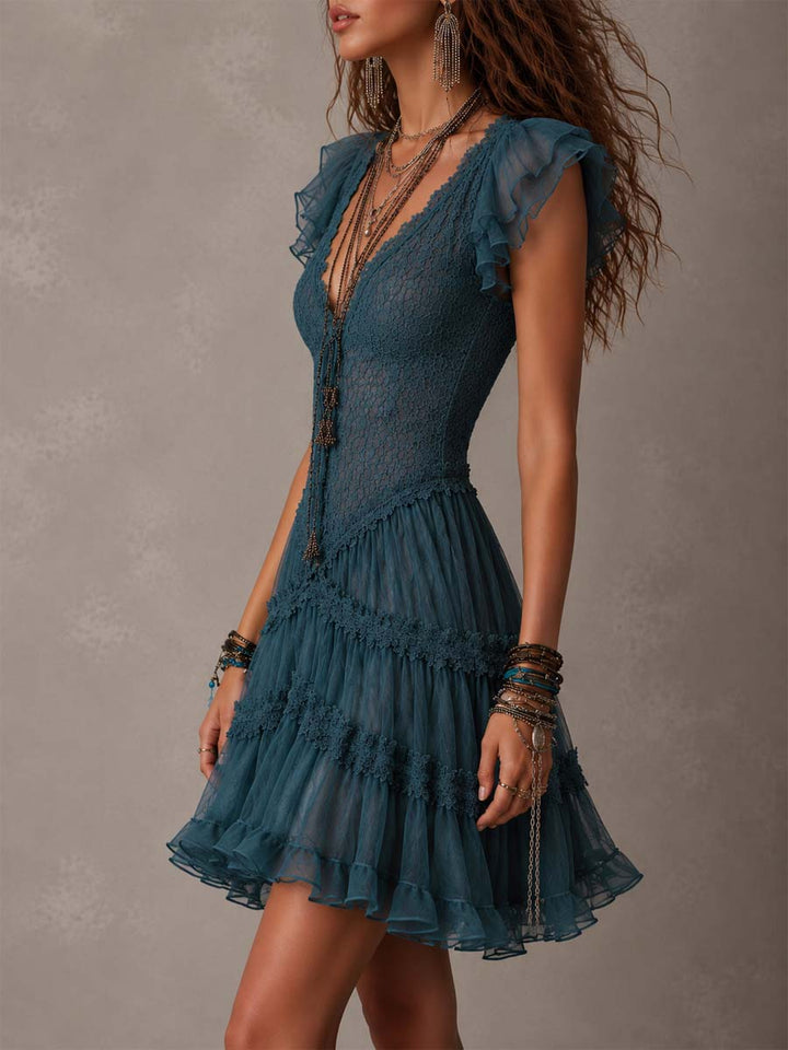 Azurine | Mini Blue Ruffle Dress