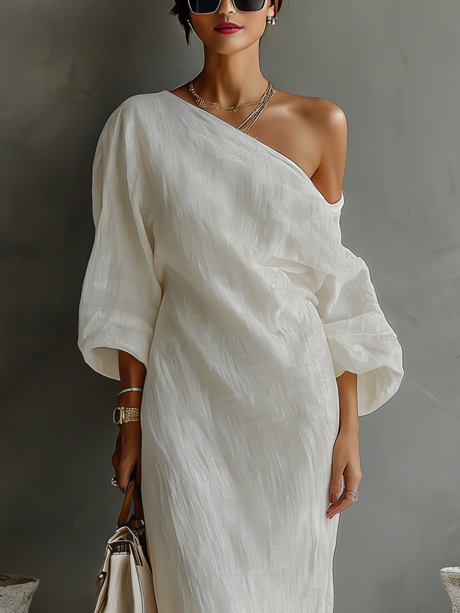 Elouise | Off-Shoulder Ivory Linen Dress