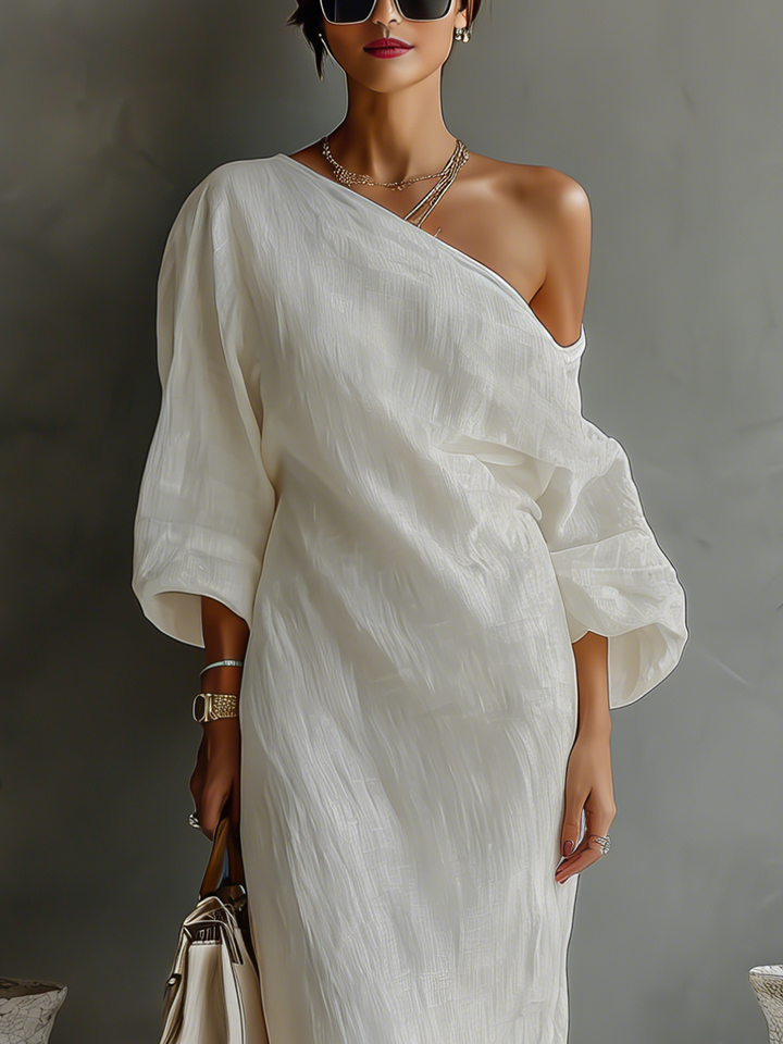 Elouise | Off-Shoulder Ivory Linen Dress