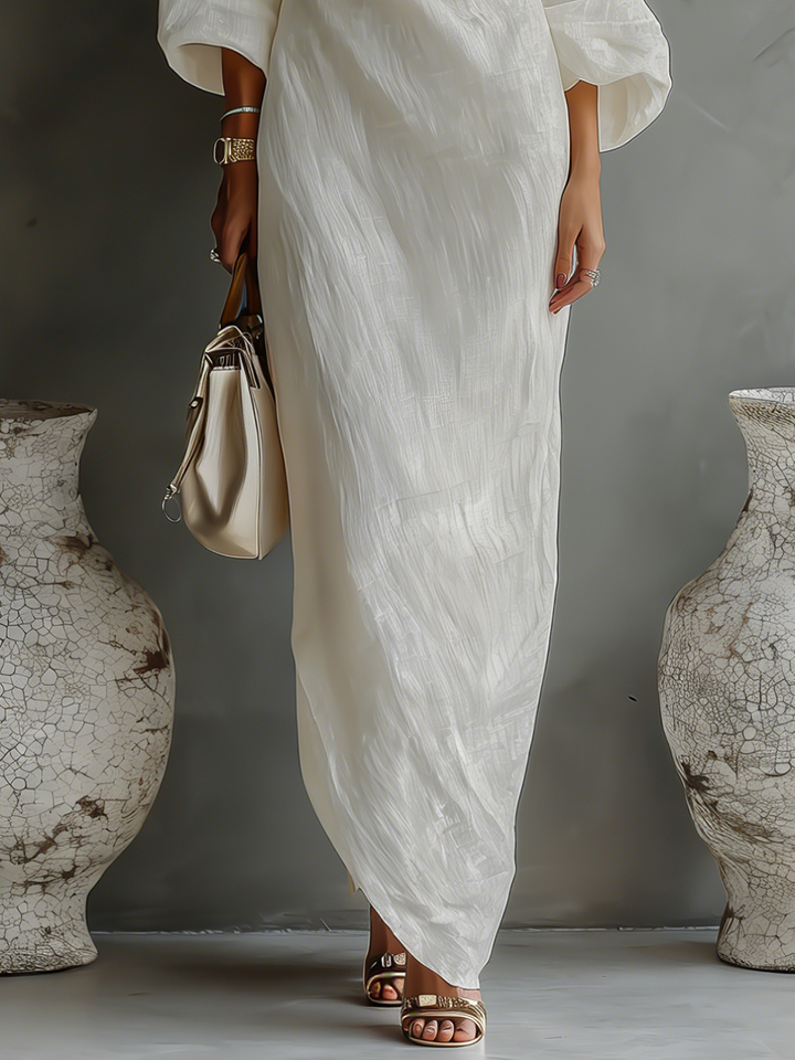Elouise | Off-Shoulder Ivory Linen Dress