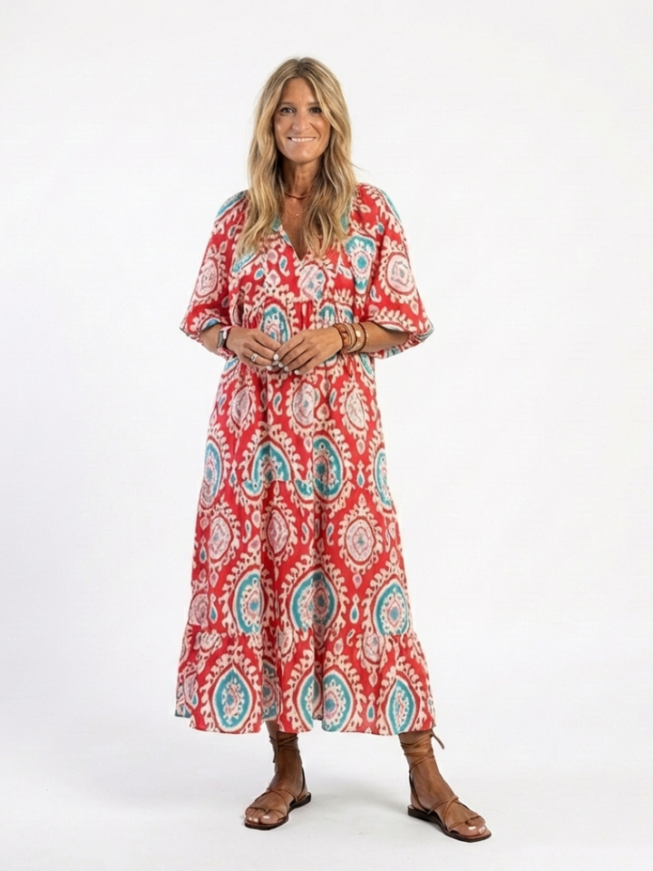 Evangeline | Understated Paisley V Neck Midi Dress