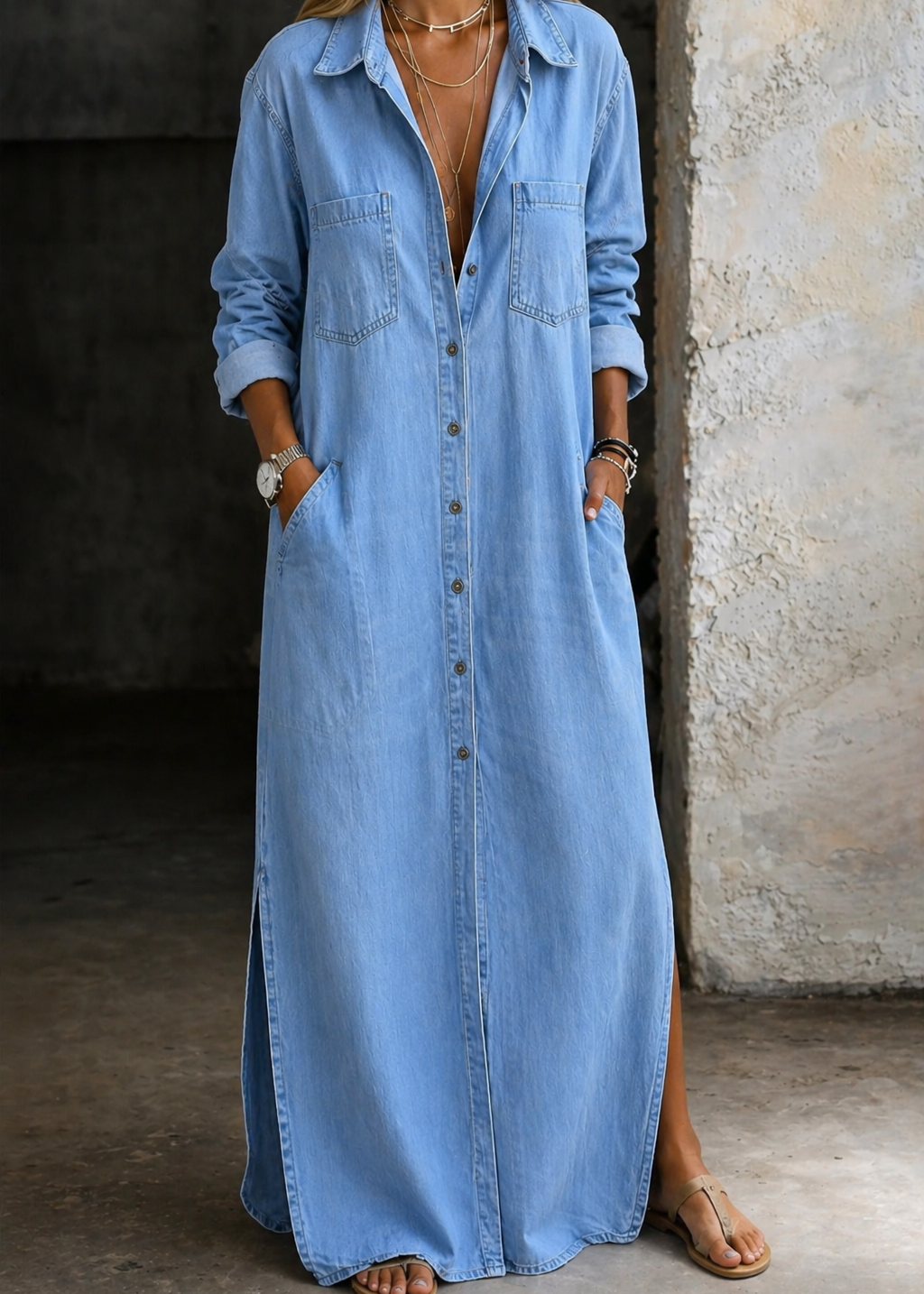 Mila | Denim Maxi Shirt Dress