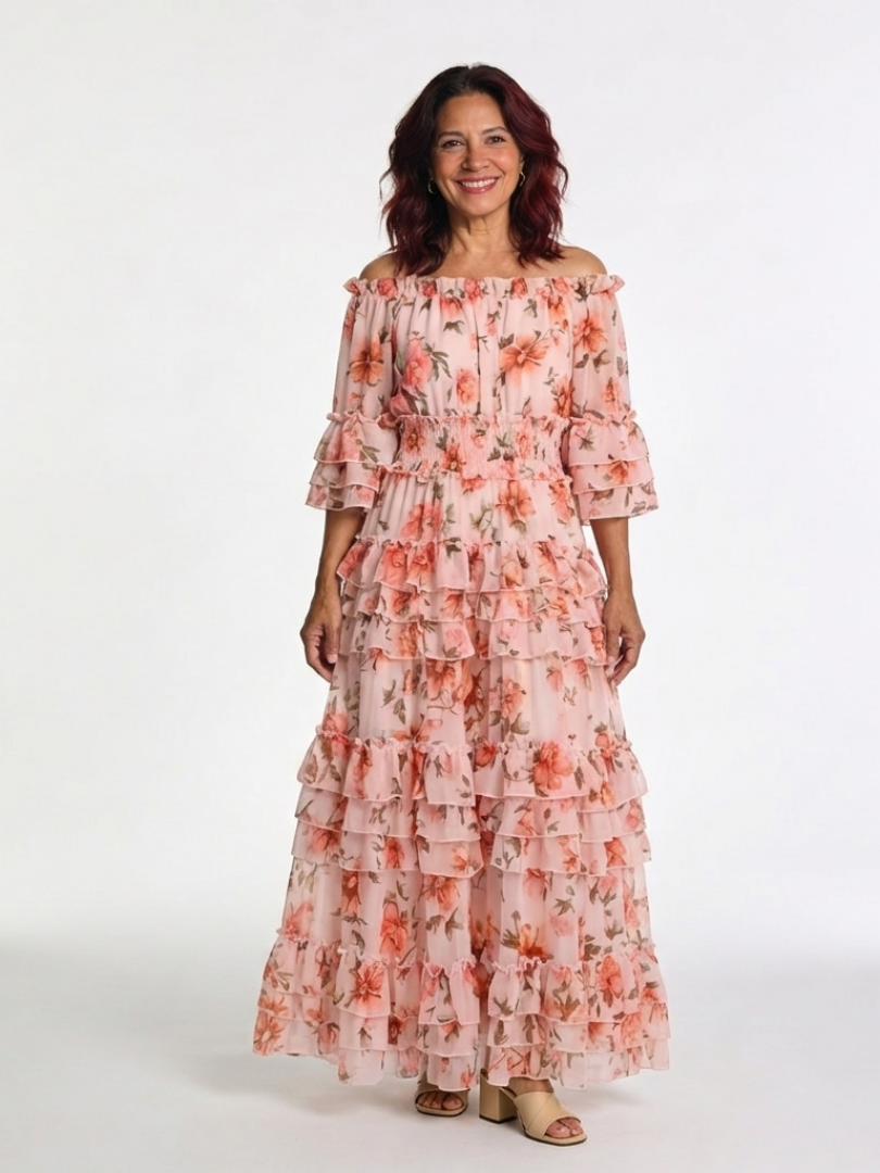 Harriet | Unhurried Floral Off Shoulder Tiered Maxi Dress