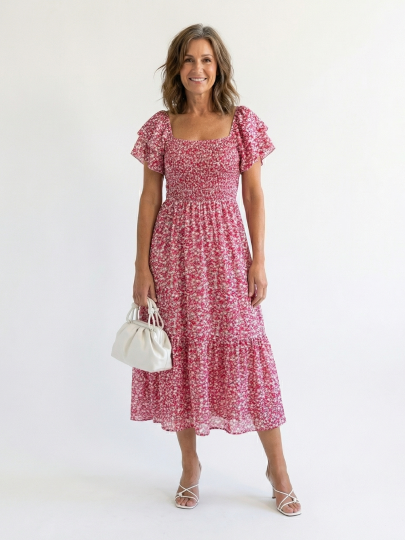 Henrietta | Graceful Floral Off Shoulder Midi Dress