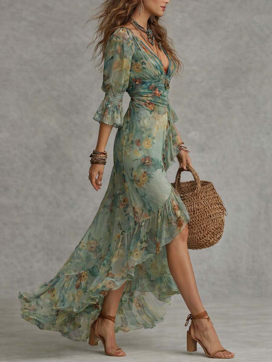 Aurora | Floral Maxi with Asymmetric Hem