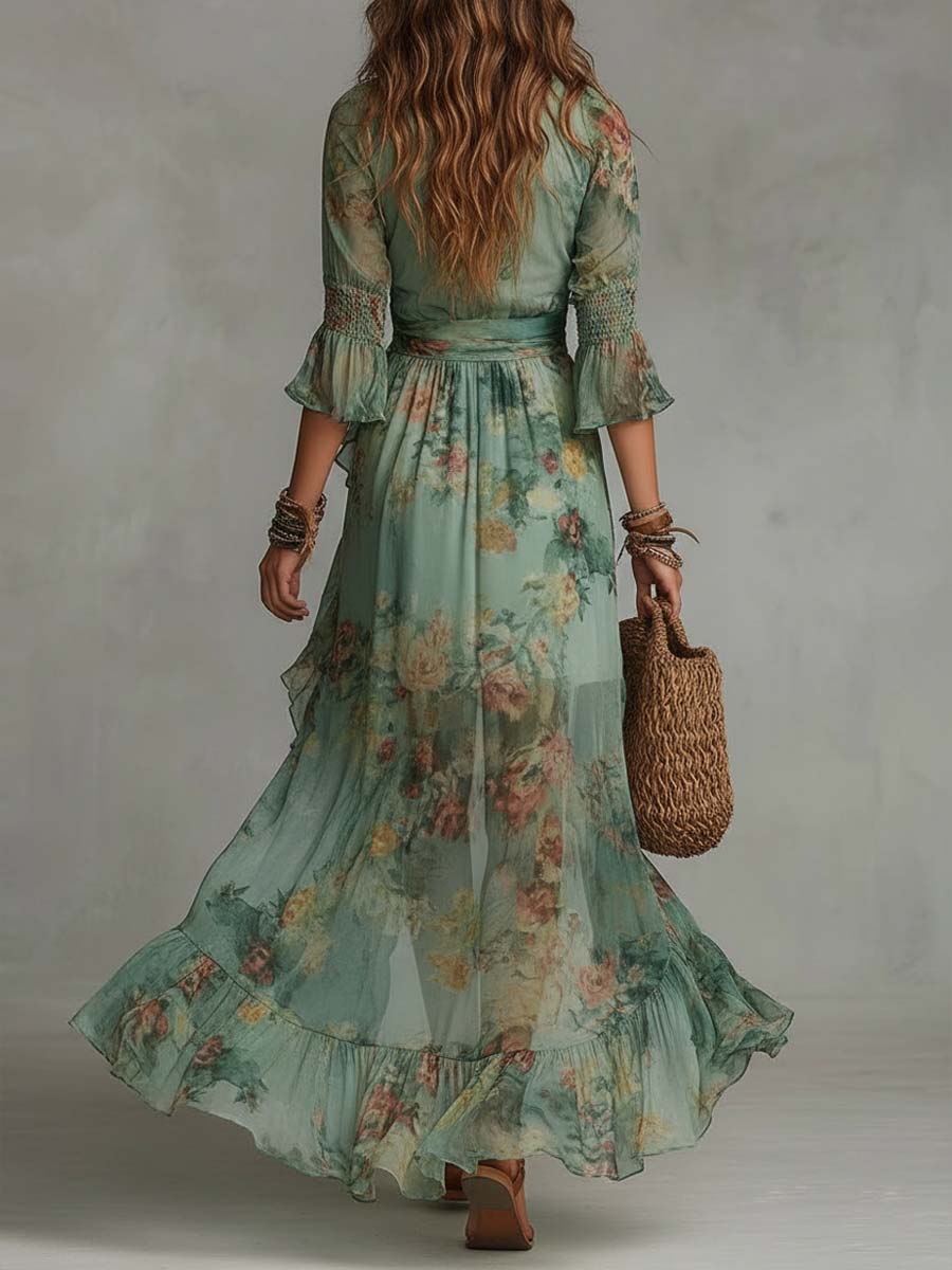 Aurora | Floral Maxi with Asymmetric Hem