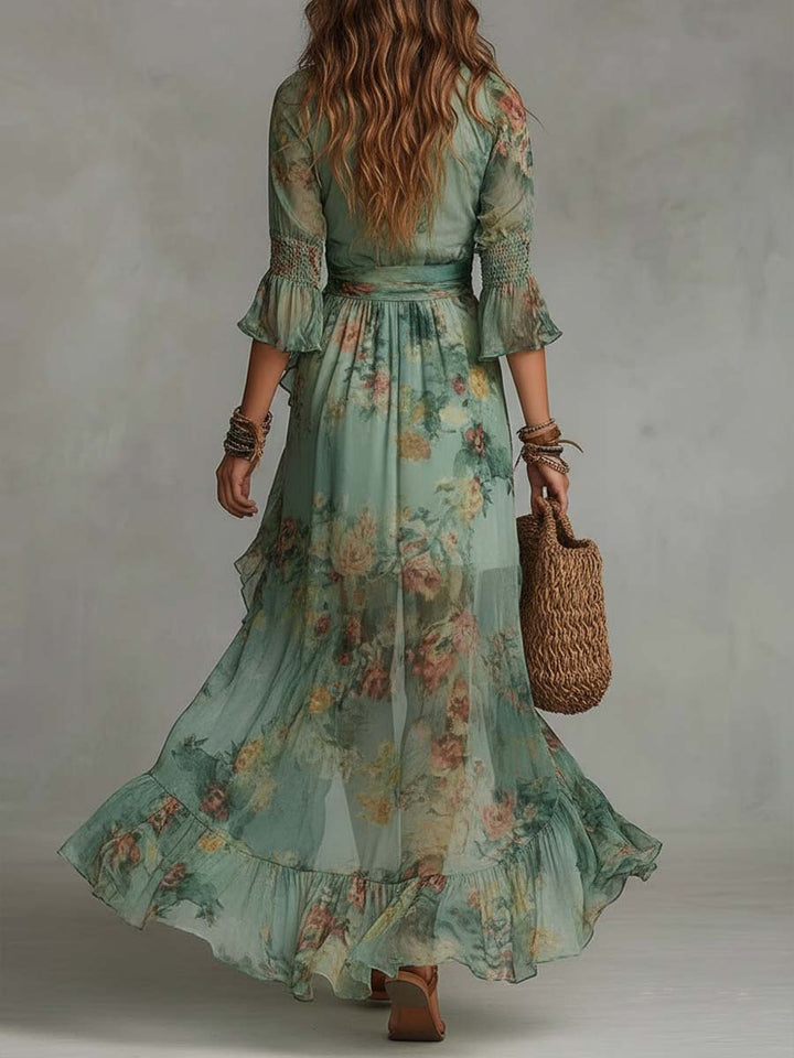 Aurora | Floral Maxi with Asymmetric Hem