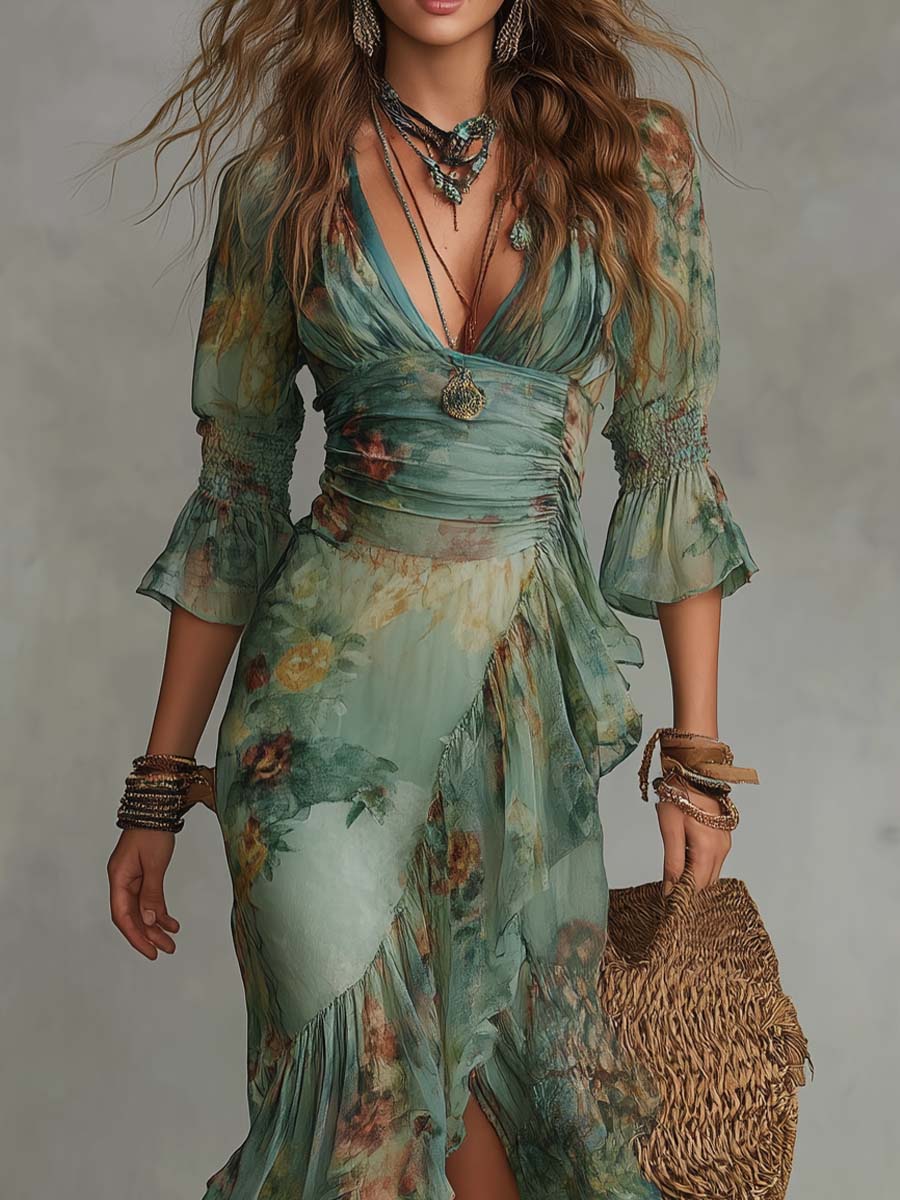 Aurora | Floral Maxi with Asymmetric Hem