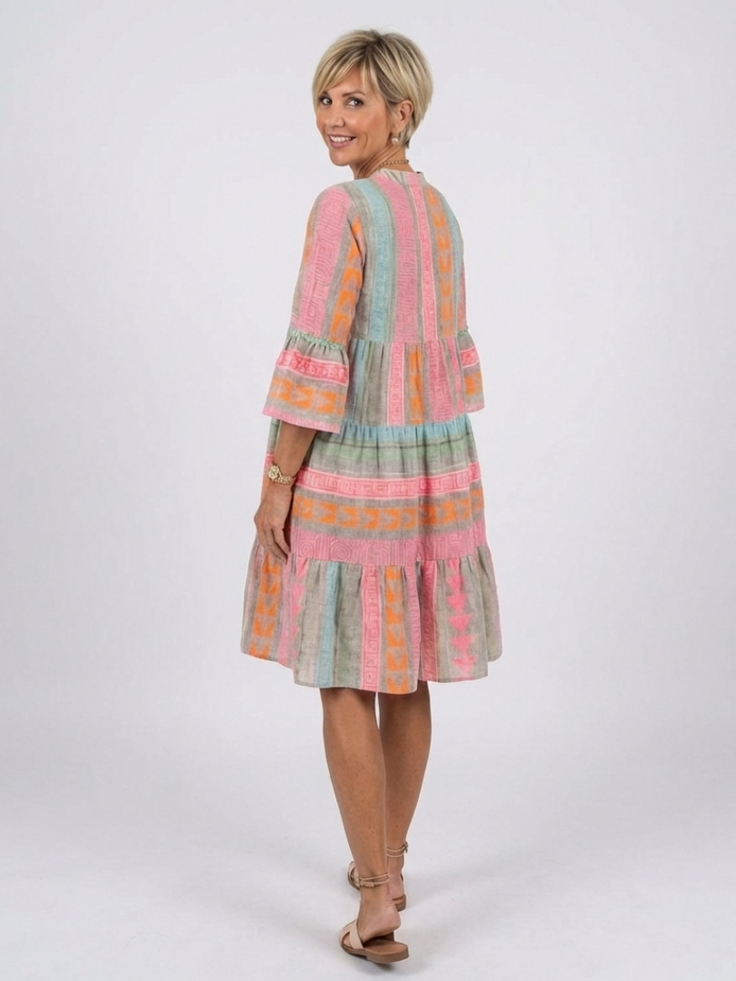 Maelle | Gentle Geometric V Neck Tiered Midi Dress