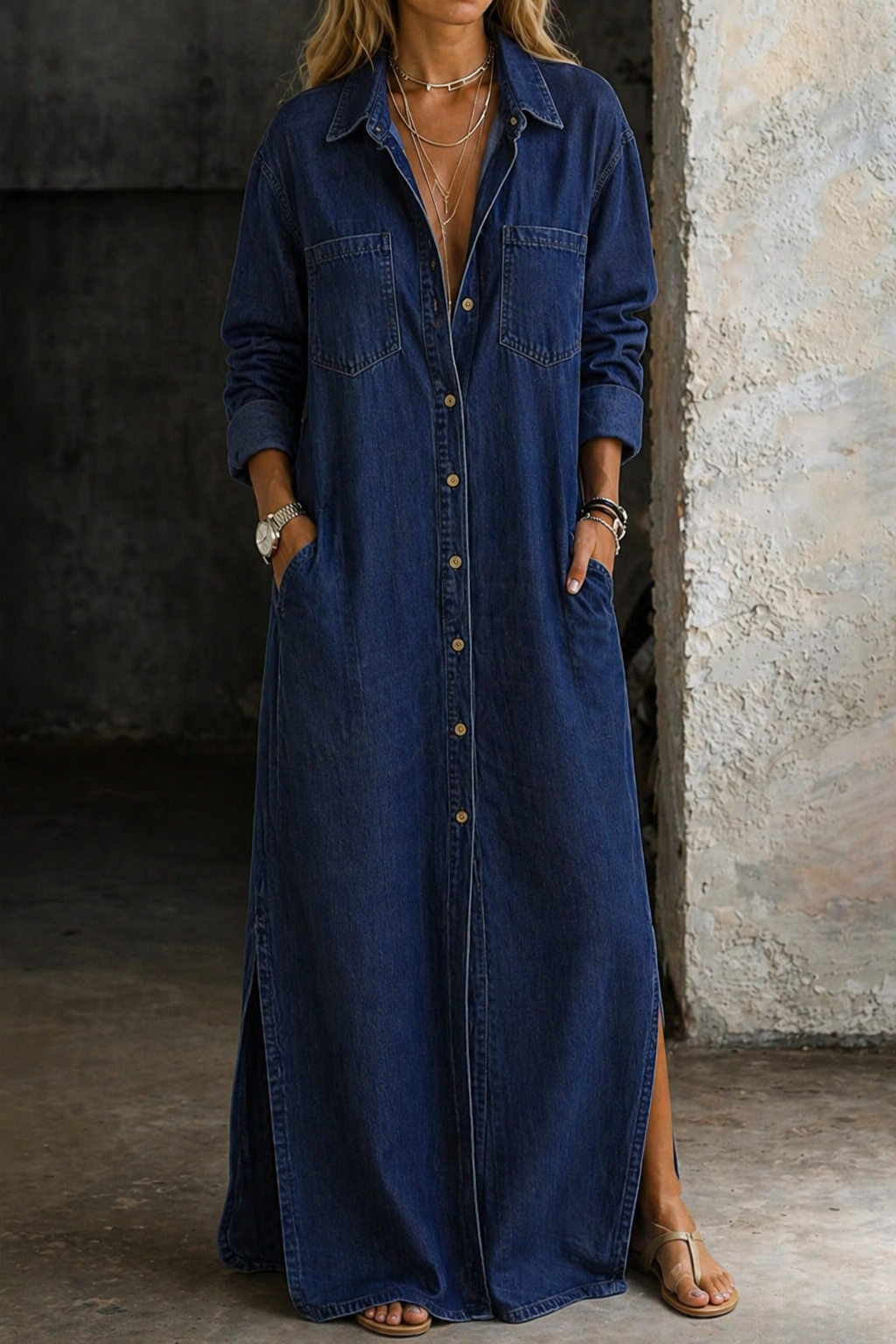 Mila | Denim Maxi Shirt Dress