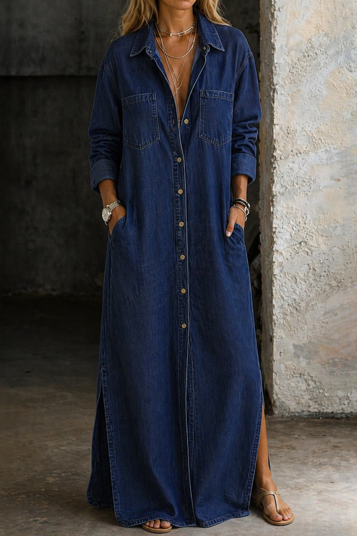 Mila | Denim Maxi Shirt Dress