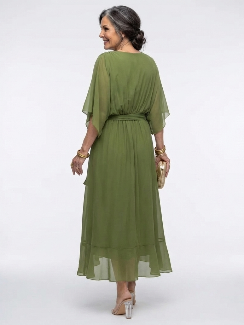 Elysia | Unhurried V Neck Draped Midi Dress