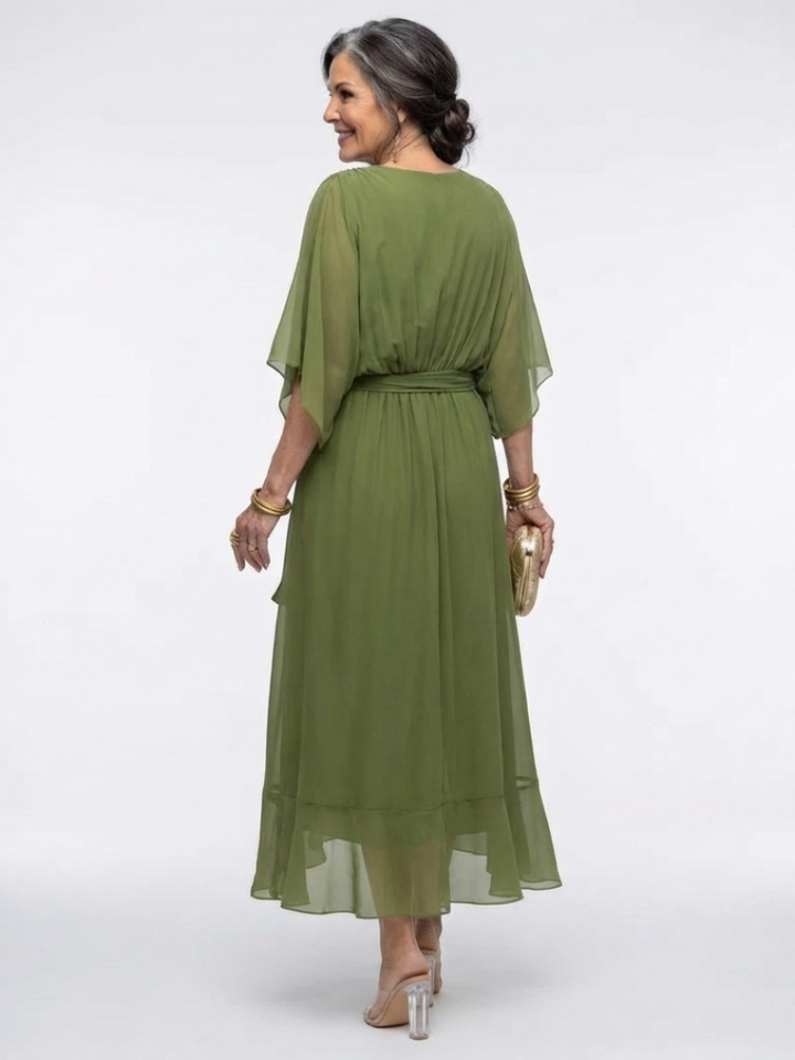 Elysia | Unhurried V Neck Draped Midi Dress