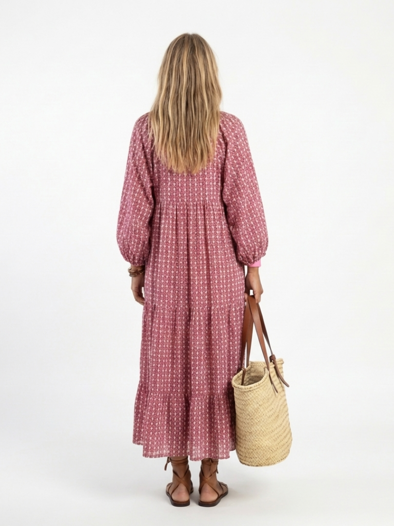 Arlette | Elegant Geometric Long Sleeve Midi Dress