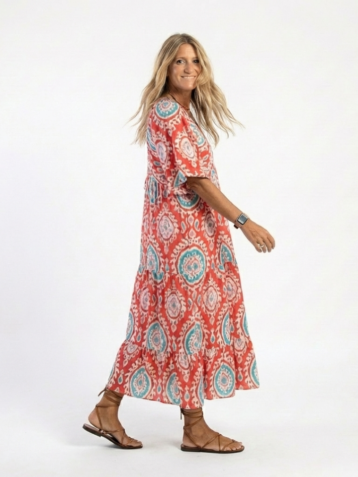 Evangeline | Understated Paisley V Neck Midi Dress