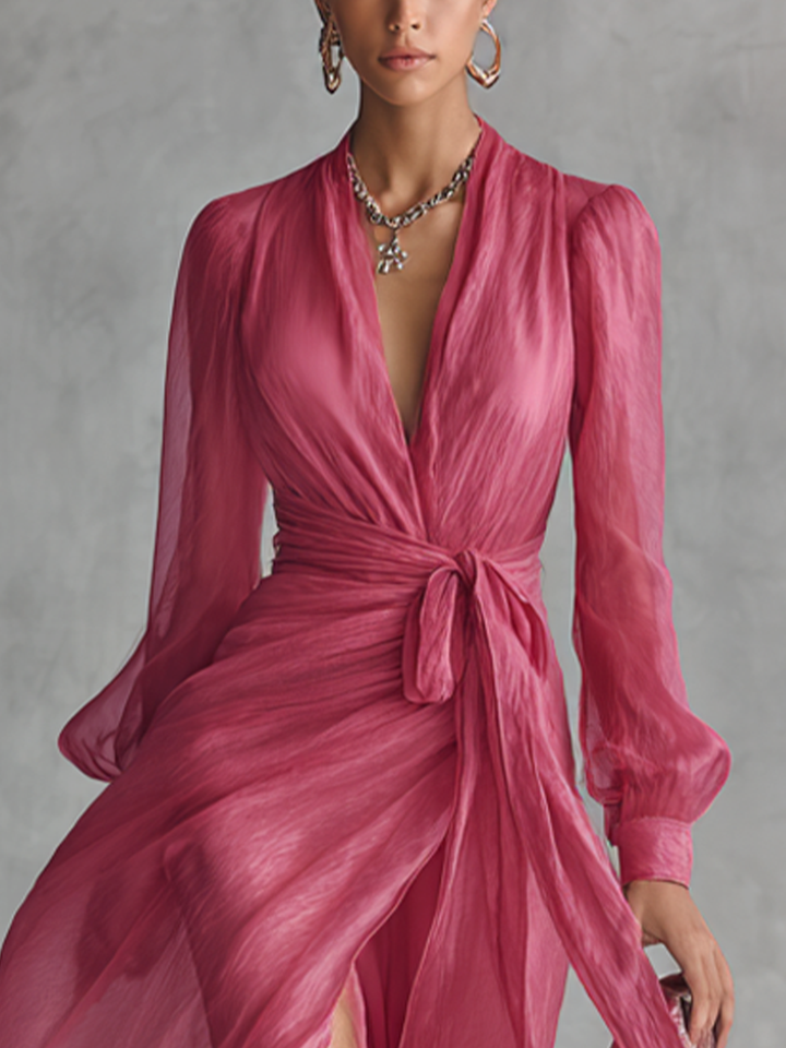 Rosalie | Pink V-Neck Chiffon Dress