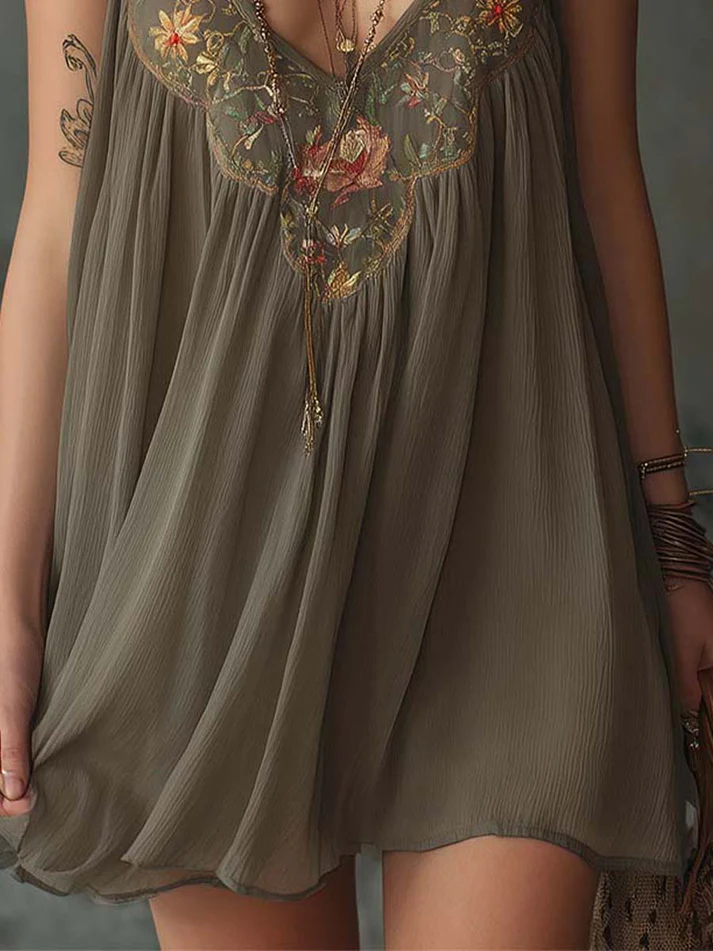 Colette | Mini Grey Floral Printed Dress