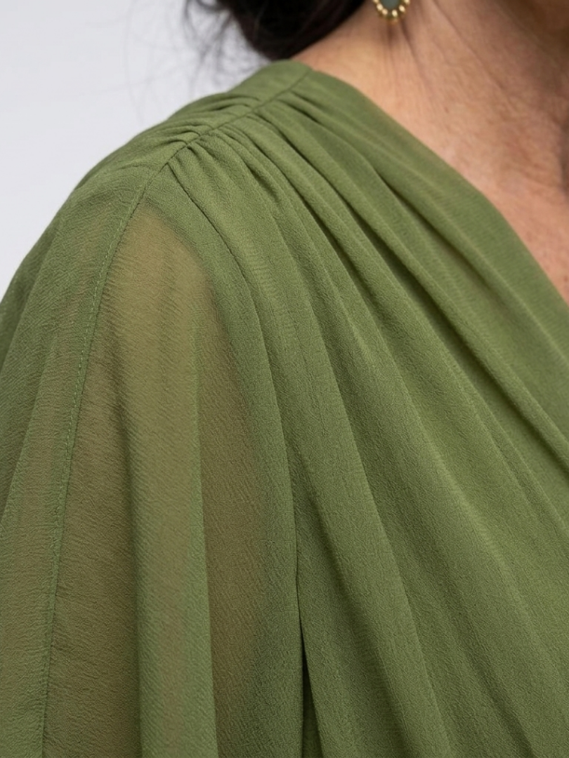 Elysia | Unhurried V Neck Draped Midi Dress
