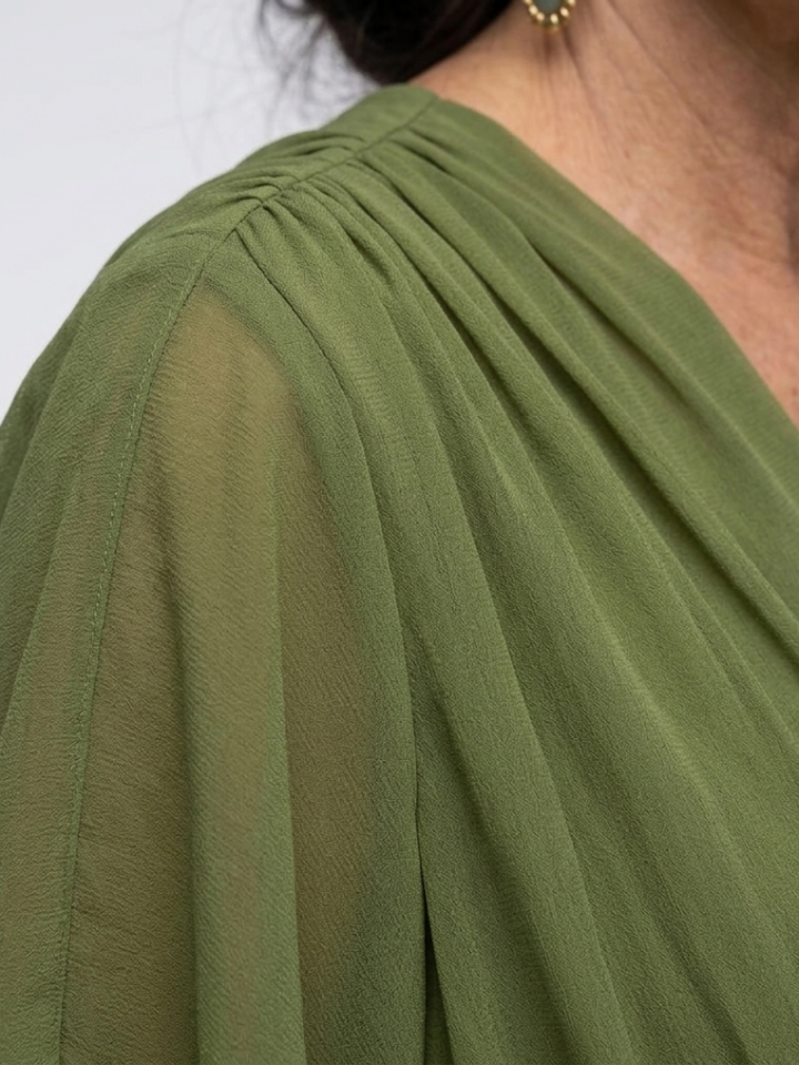 Elysia | Unhurried V Neck Draped Midi Dress
