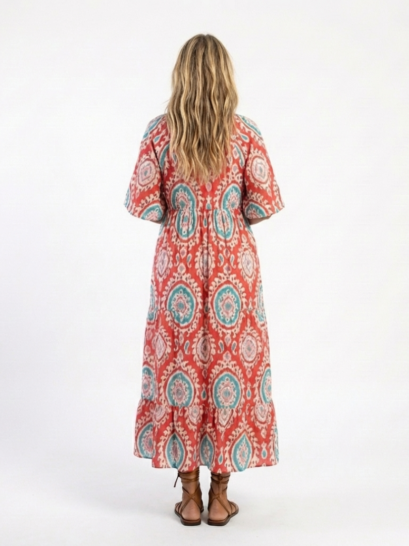 Evangeline | Understated Paisley V Neck Midi Dress