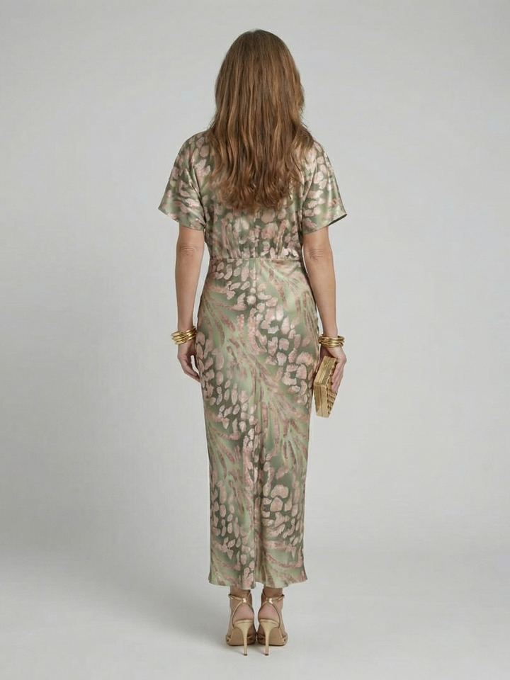 Wilhelmina | Soft Abstract V Neck Midi Dress