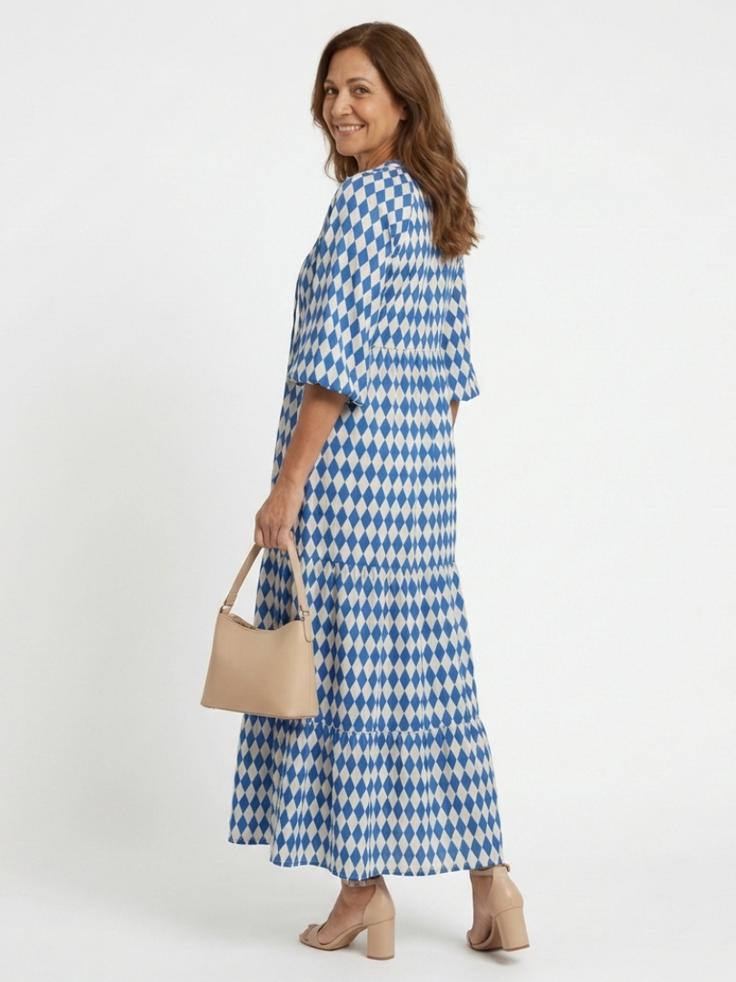 Elodie | Relaxed Diamond Tiered Midi Dress