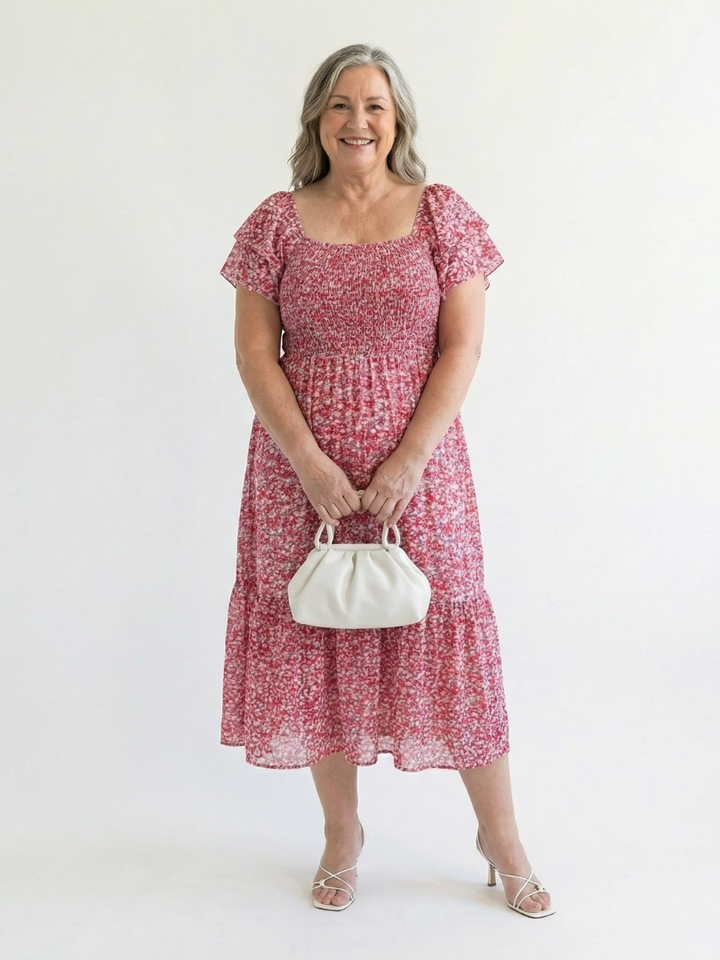 Henrietta | Graceful Floral Off Shoulder Midi Dress