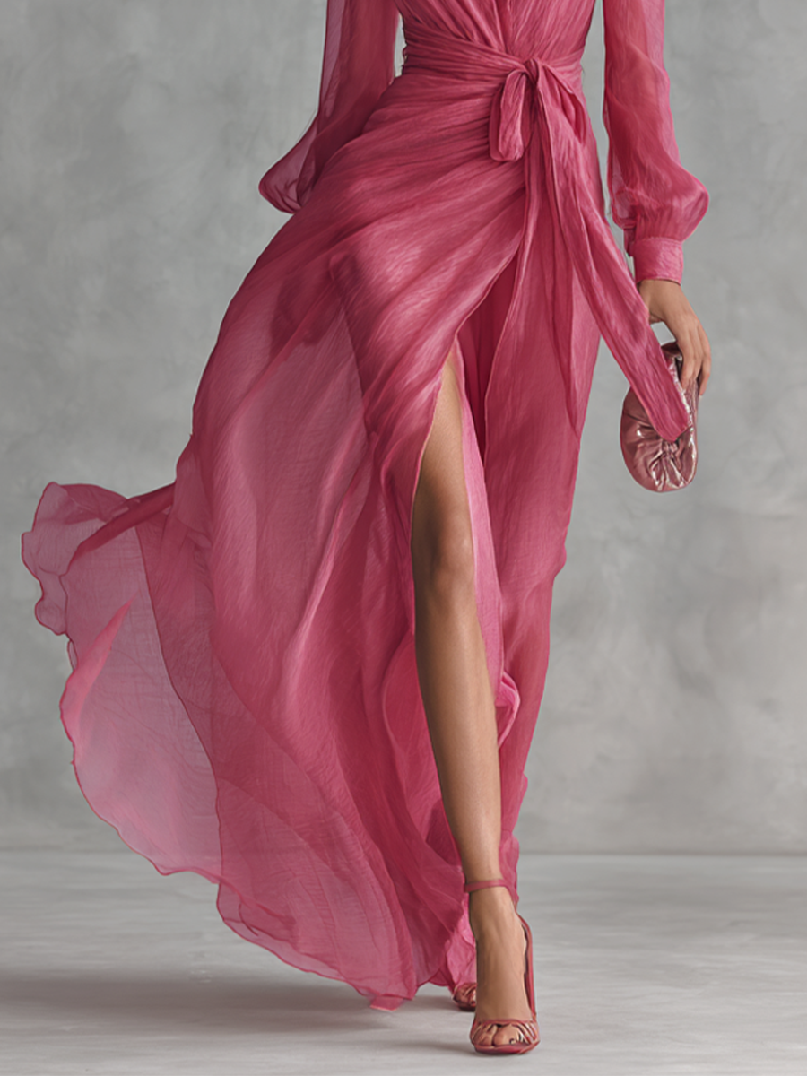 Rosalie | Pink V-Neck Chiffon Dress