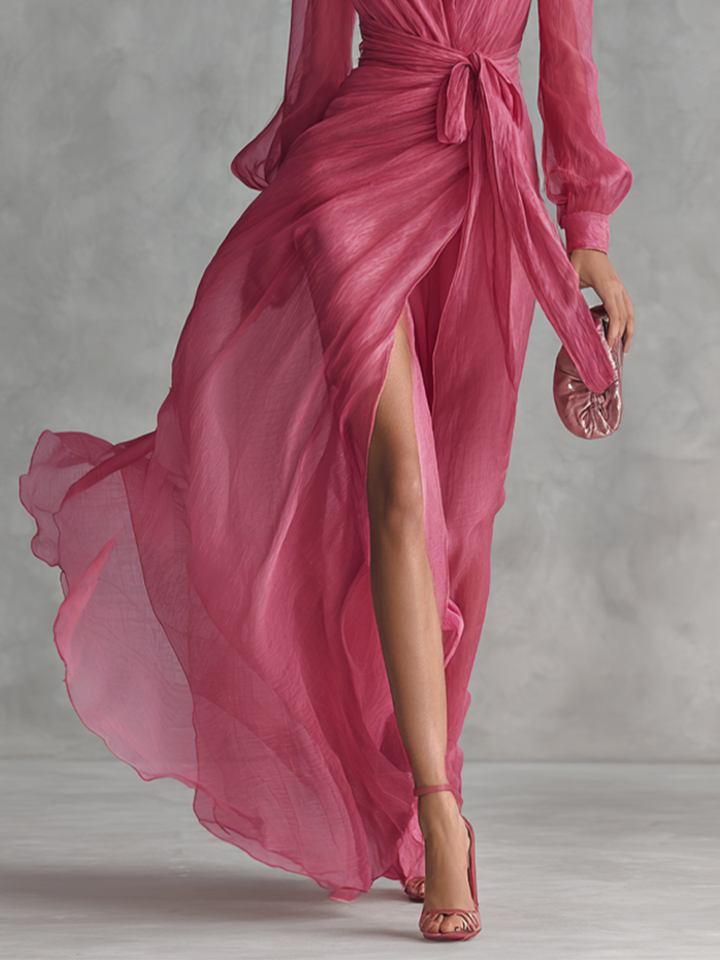 Rosalie | Pink V-Neck Chiffon Dress