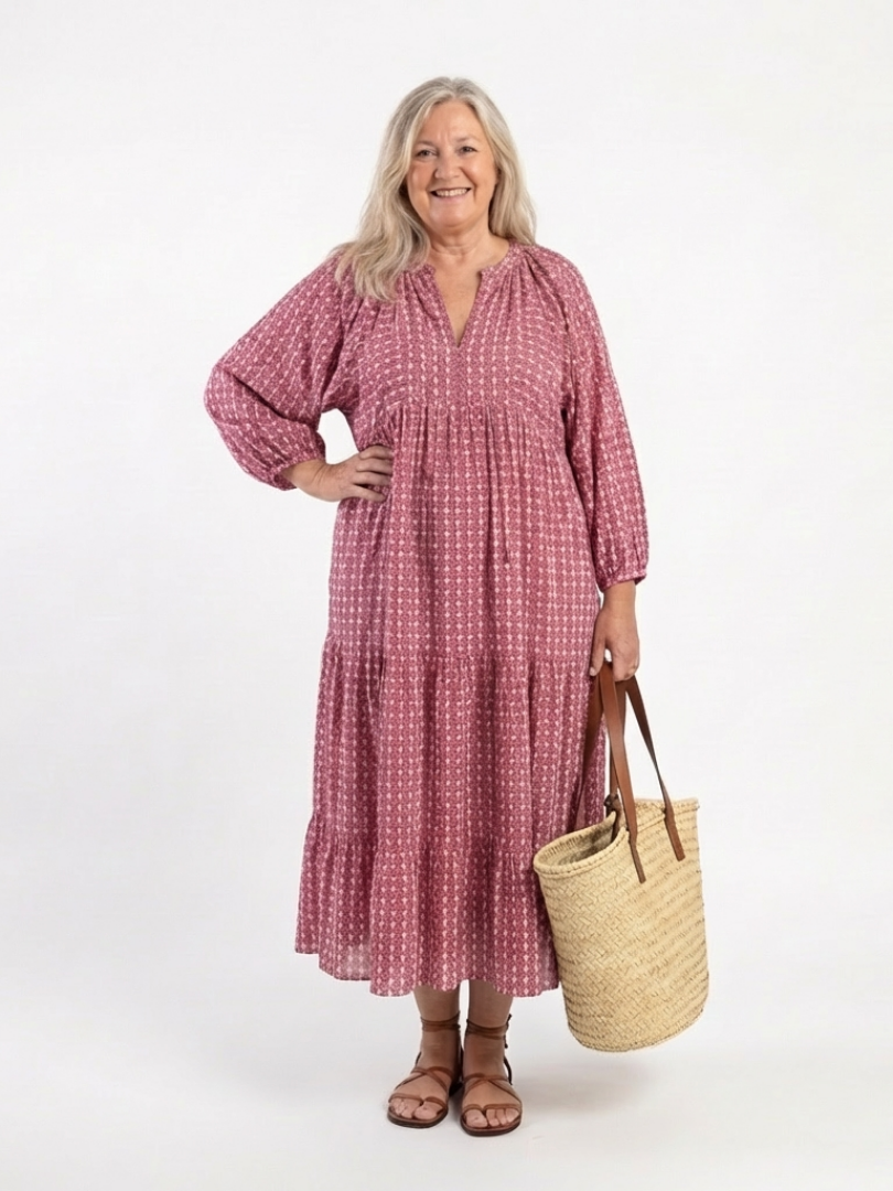 Arlette | Elegant Geometric Long Sleeve Midi Dress