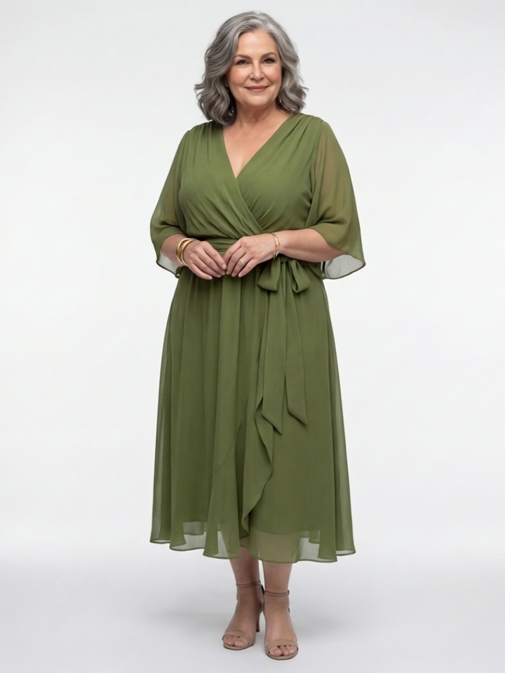 Elysia | Unhurried V Neck Draped Midi Dress