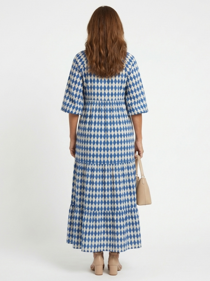 Elodie | Relaxed Diamond Tiered Midi Dress