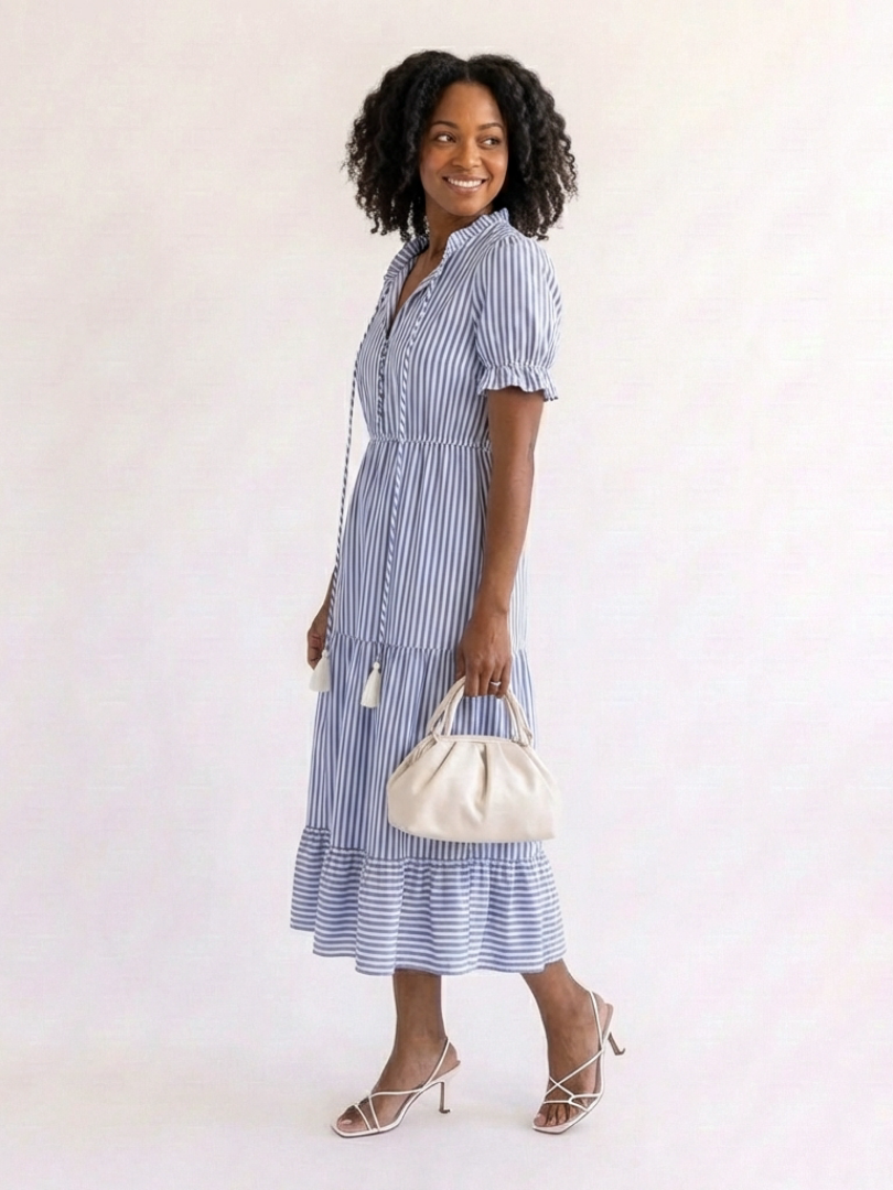 Cordelia | Understated Striped Tiered Midi Dress