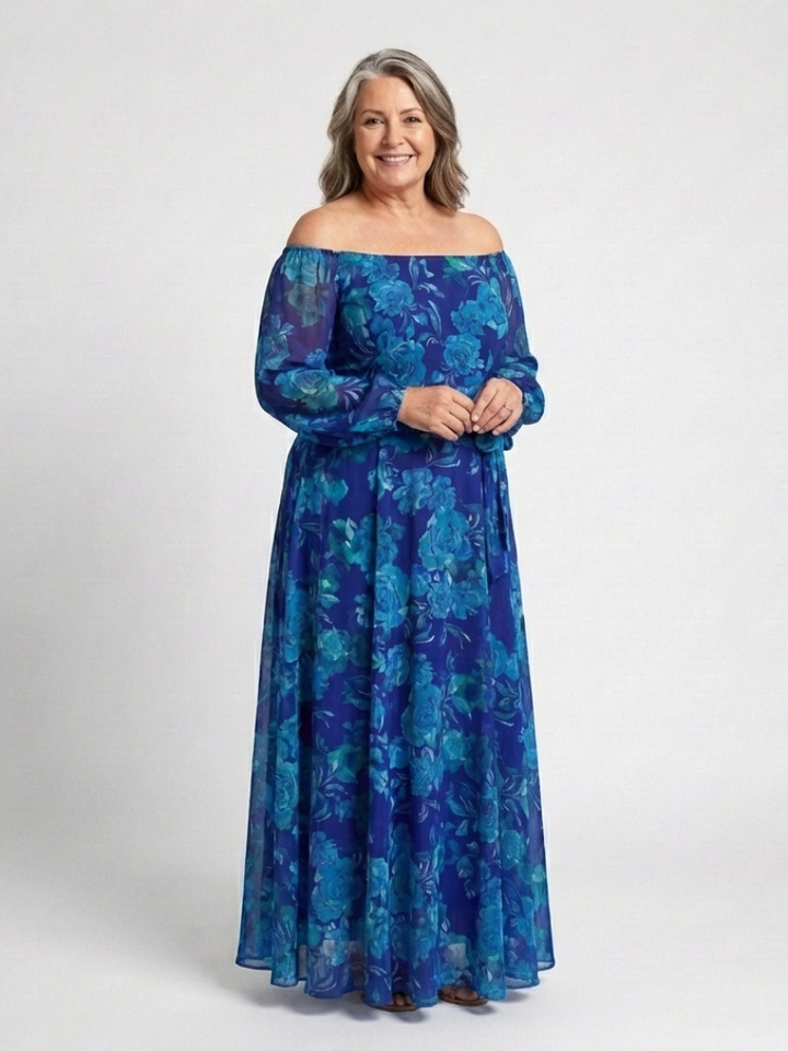 Aspen | Elegant Floral Off Shoulder Maxi Dress