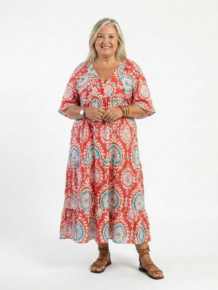 Evangeline | Understated Paisley V Neck Midi Dress