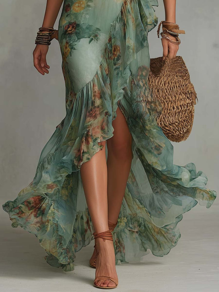 Aurora | Floral Maxi with Asymmetric Hem