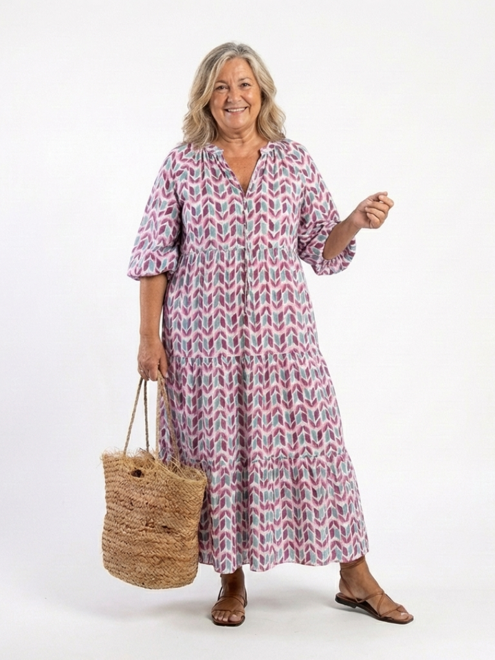 Mireya | Easy Geometric Tiered Midi Dress