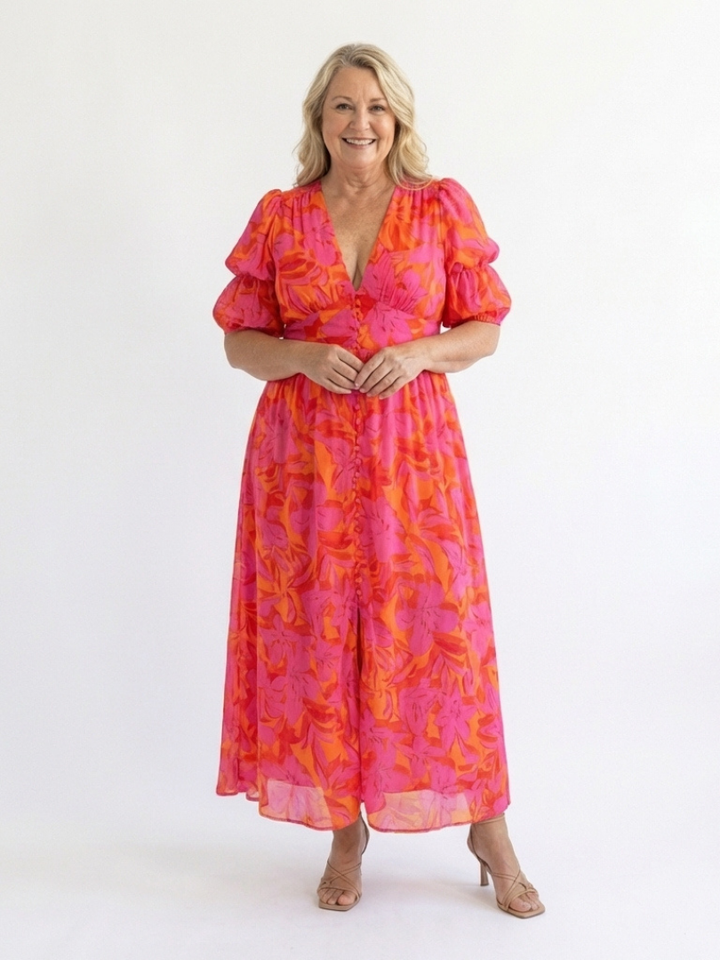 Constance | Understated Floral V Neck Midi Dress
