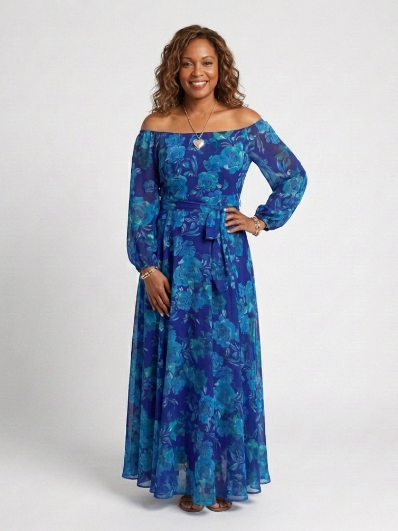 Aspen | Elegant Floral Off Shoulder Maxi Dress