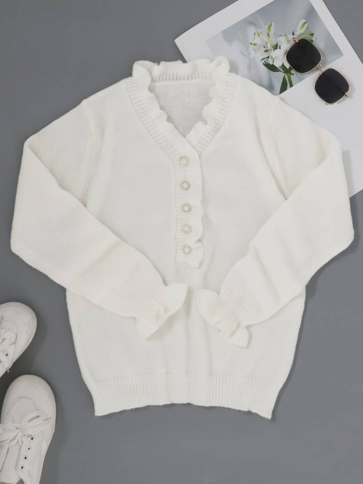 Mara | Plain Sweater with V-Neck and Buttons