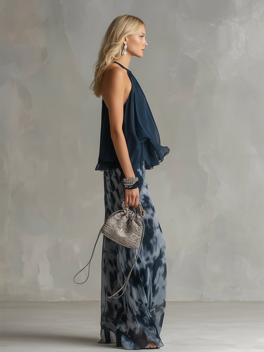 Louise | High-Neck Top and Printed Trousers Set