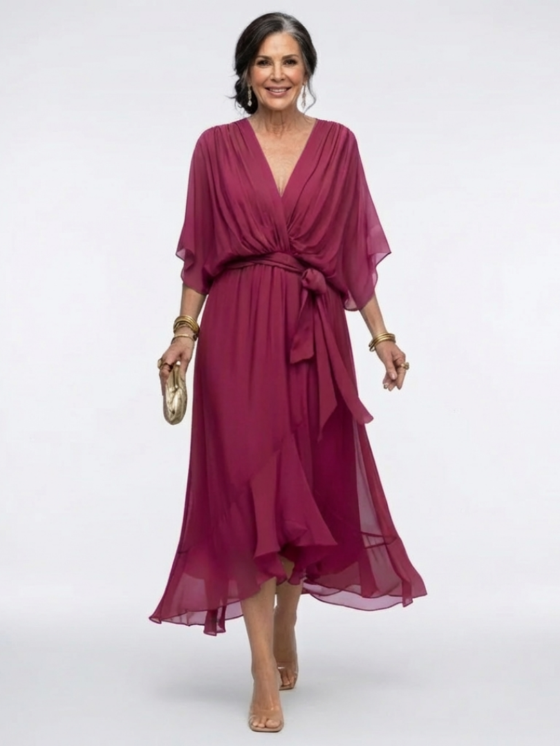 Elysia | Unhurried V Neck Draped Midi Dress