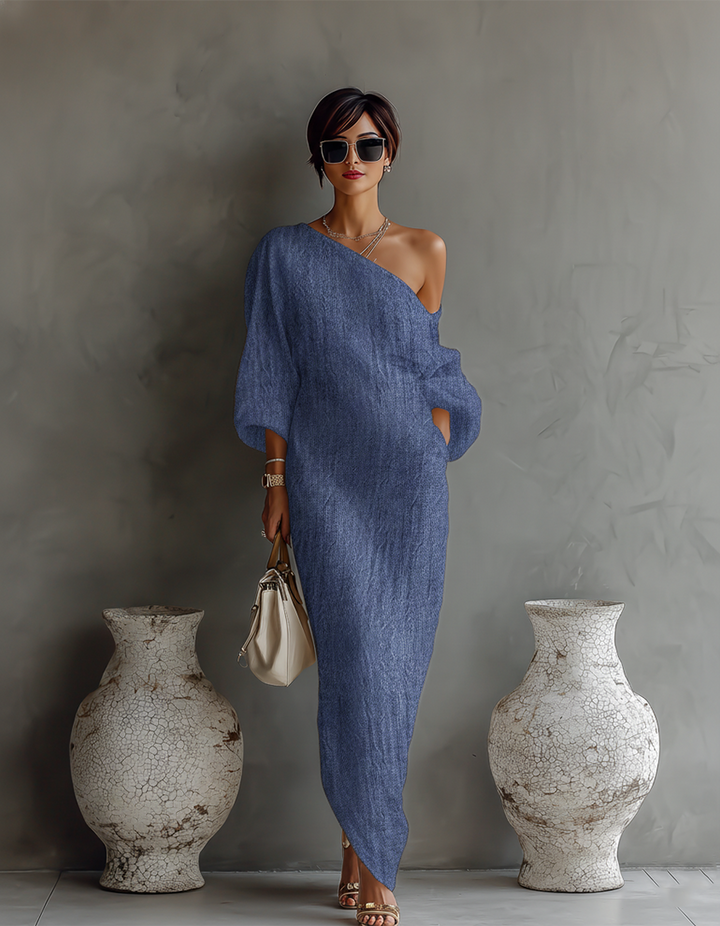 Elouise | Off-Shoulder Ivory Linen Dress
