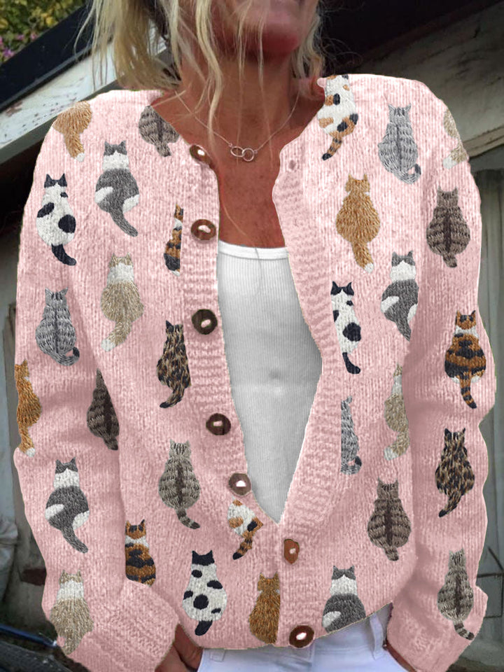 Sorielle | Cat Print Knit Cardigan