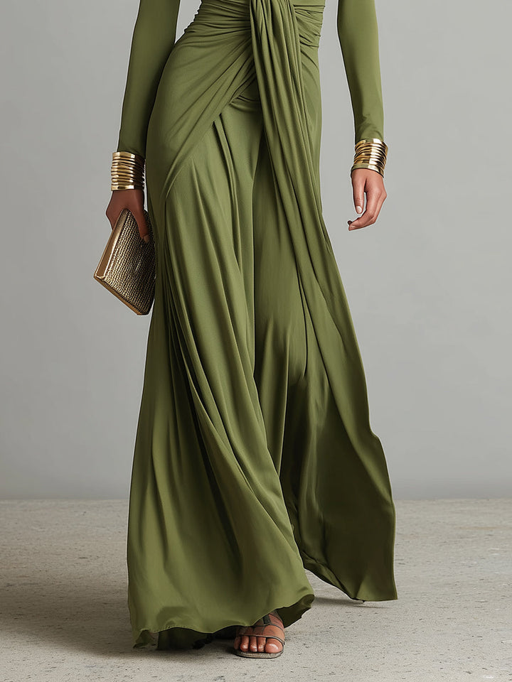 Olive | V-Neck Silk Maxi Dress