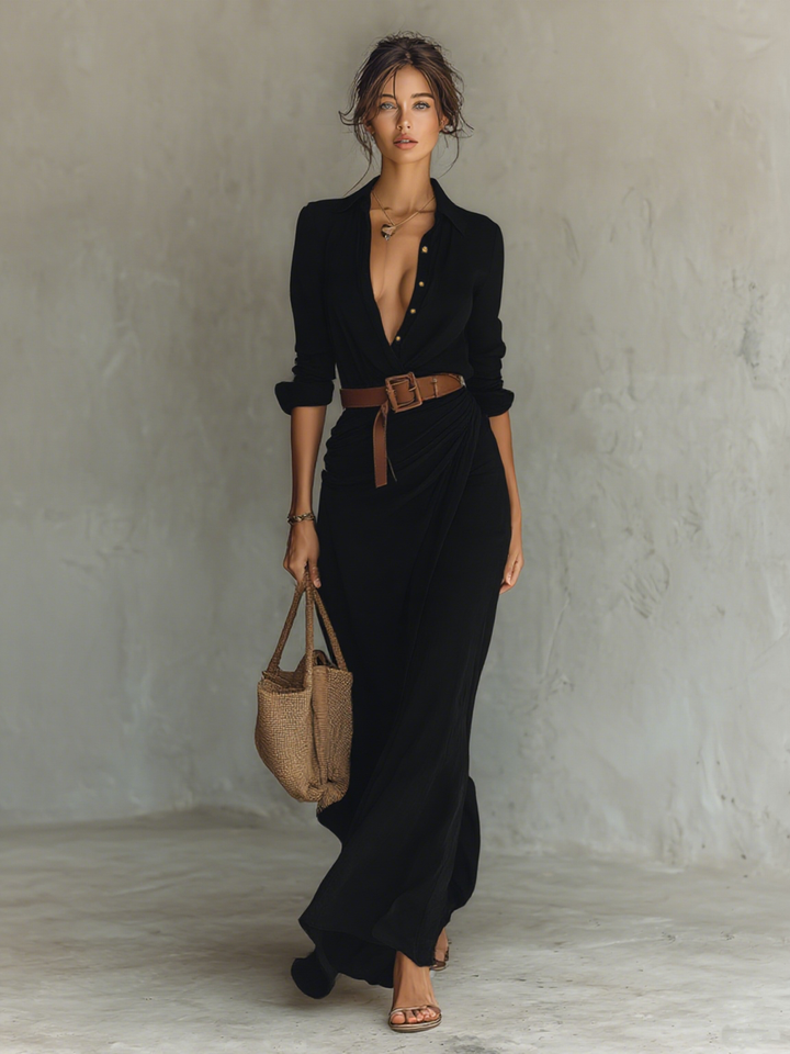 Maxikleid Reverskragen Langarm