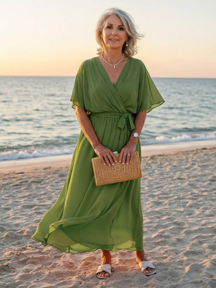 Elysia | Unhurried V Neck Draped Midi Dress